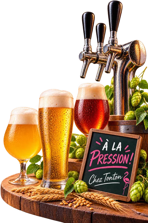La tireuse et les six bières à la pression.